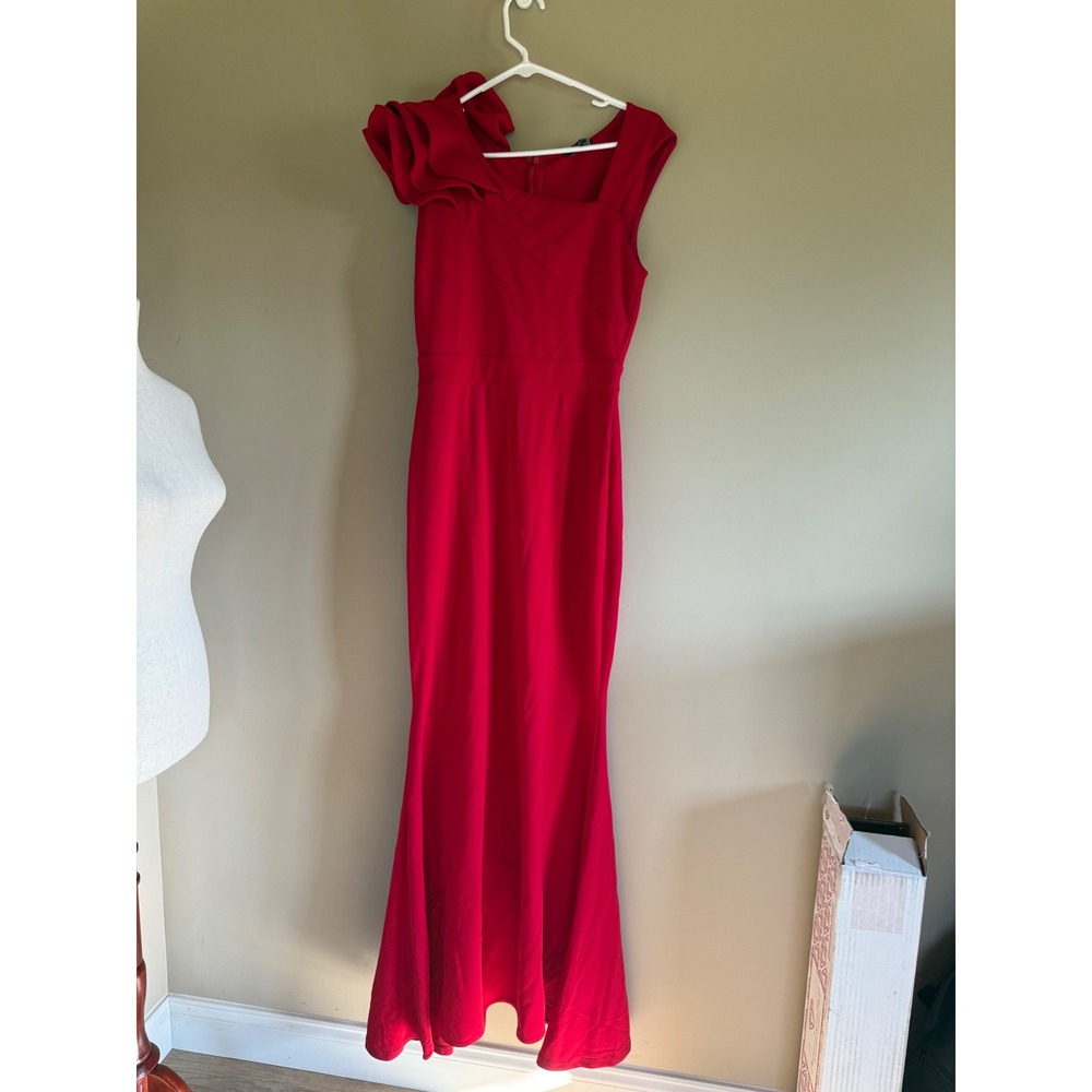 Lulus Red Mermaid Maxi Dress Ruffle Shoulder Formal Gown Large